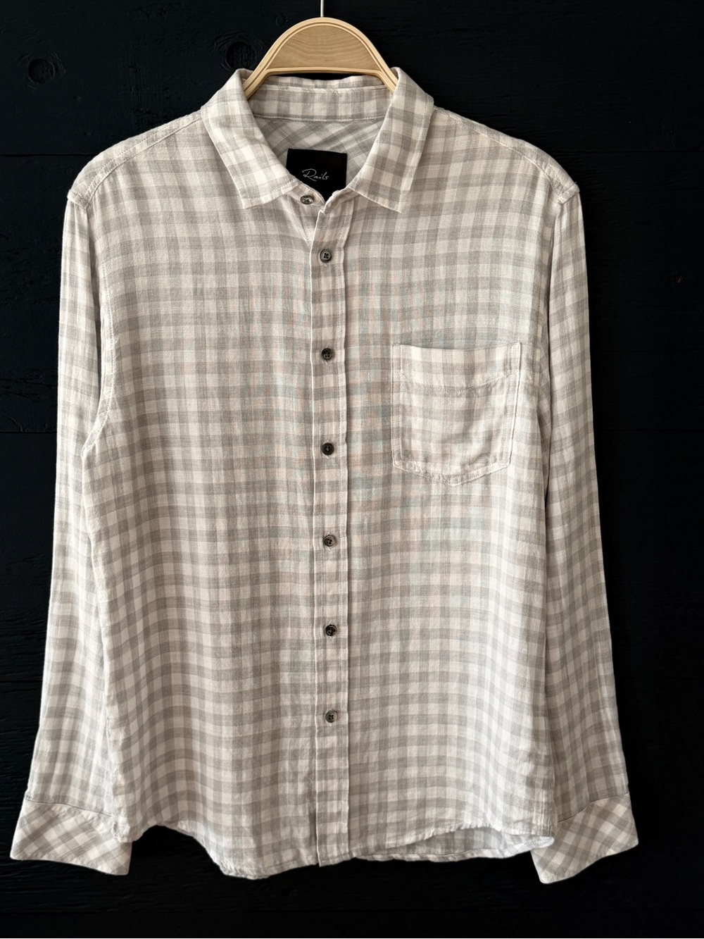 Rails Hunter Gray White Plaid Button Down Shirt Long Sleeve Size Small EUC